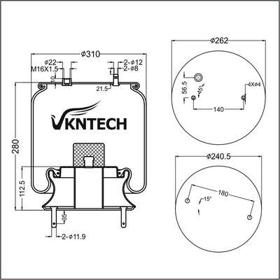 AIR SPRING SCANIA 1726237 1K15VPR-3 Substituição por VKNTECH 1K6237